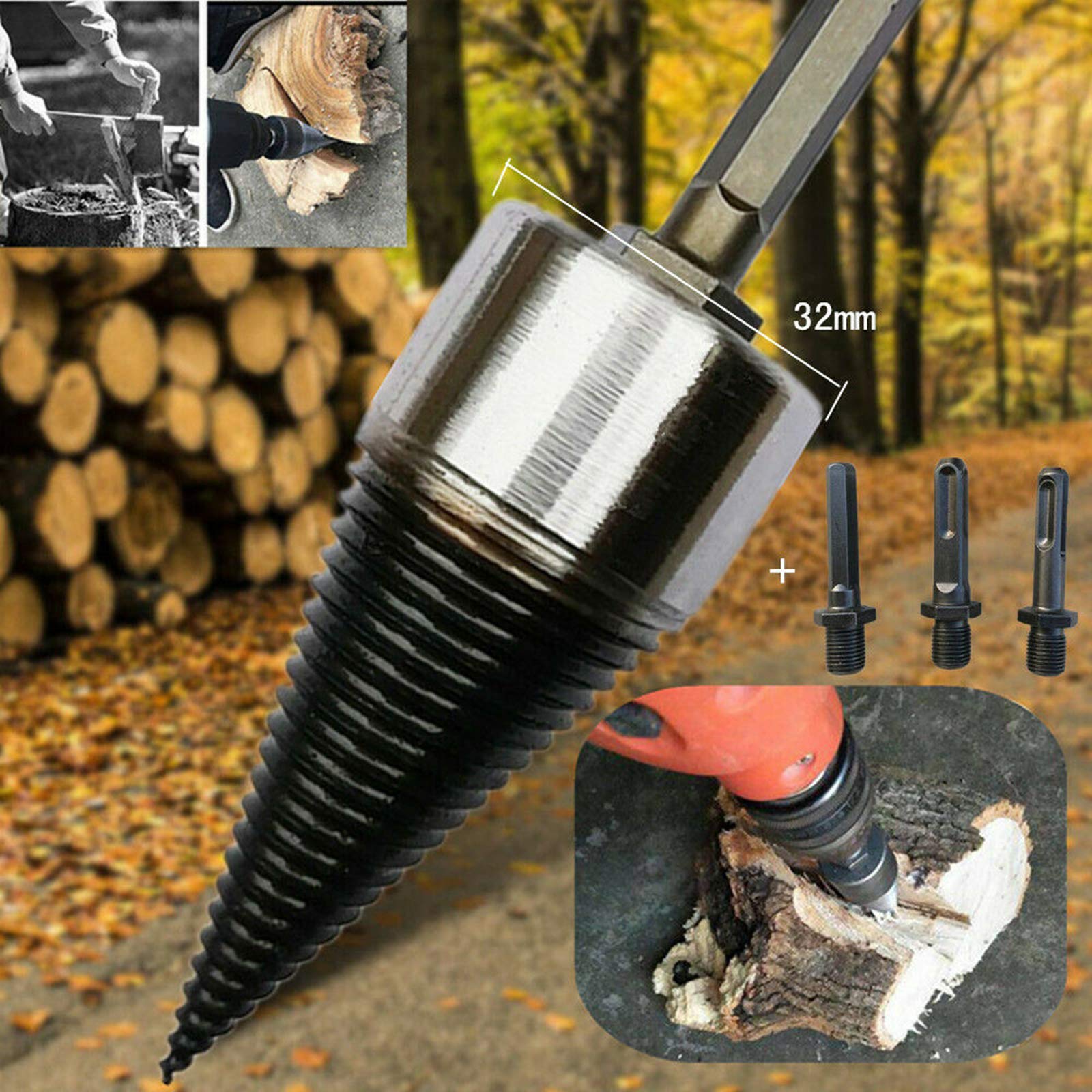 Heavy Duty Splitting Wood Cone Drill Bit Set (32mm/42mm) - Log Splitter Screw Cone for Firewood Kindling, Compatible with Household Electric Drills - Perfect for Camping, Fireplace & Outdoor Wood Splitting