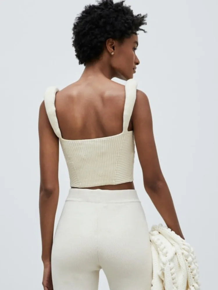 Women's Backless Knit Sweater Crop Tops - Fashion Spaghetti Strap Sleeveless Knitted Tank Camis for Casual Wear & Summer Outfits