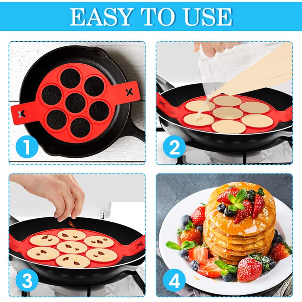 Nonstick Silicone Pancake & Egg Rings - Reusable Round Molds for Perfect Pancakes, Fried Eggs - Kitchen Baking & Cooking Tools for Breakfast, Brunch, Camping & Family Cooking