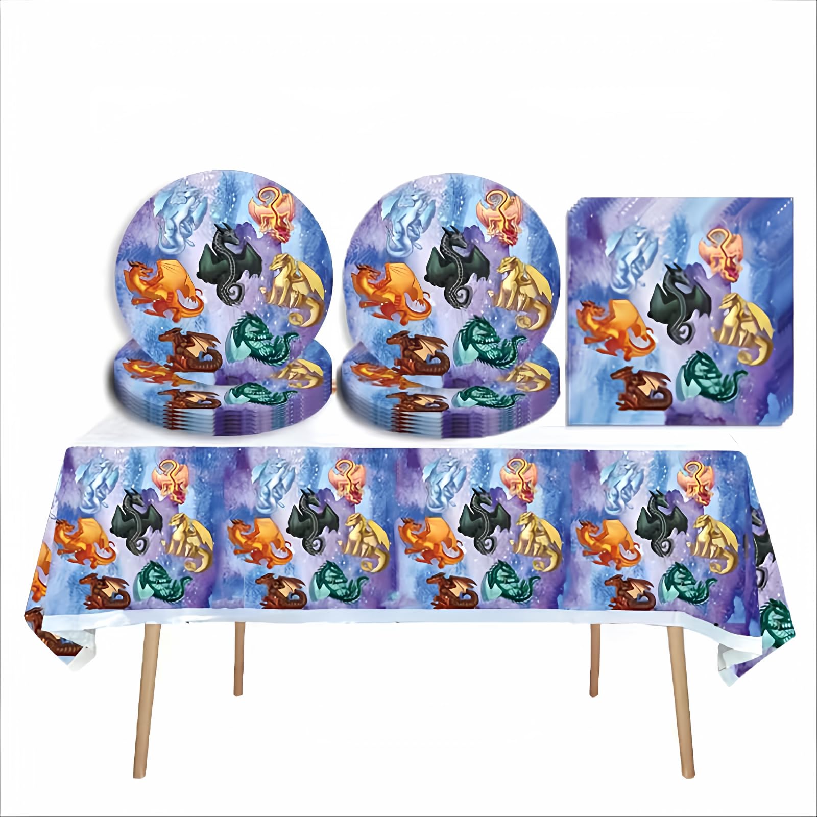41-Piece Wings of Fire Birthday Party Supplies Set - 20 Plates, 20 Napkins & 1 Table Cover - Dragon Themed Decorations for Kids Birthday, Baby Shower & Themed Parties