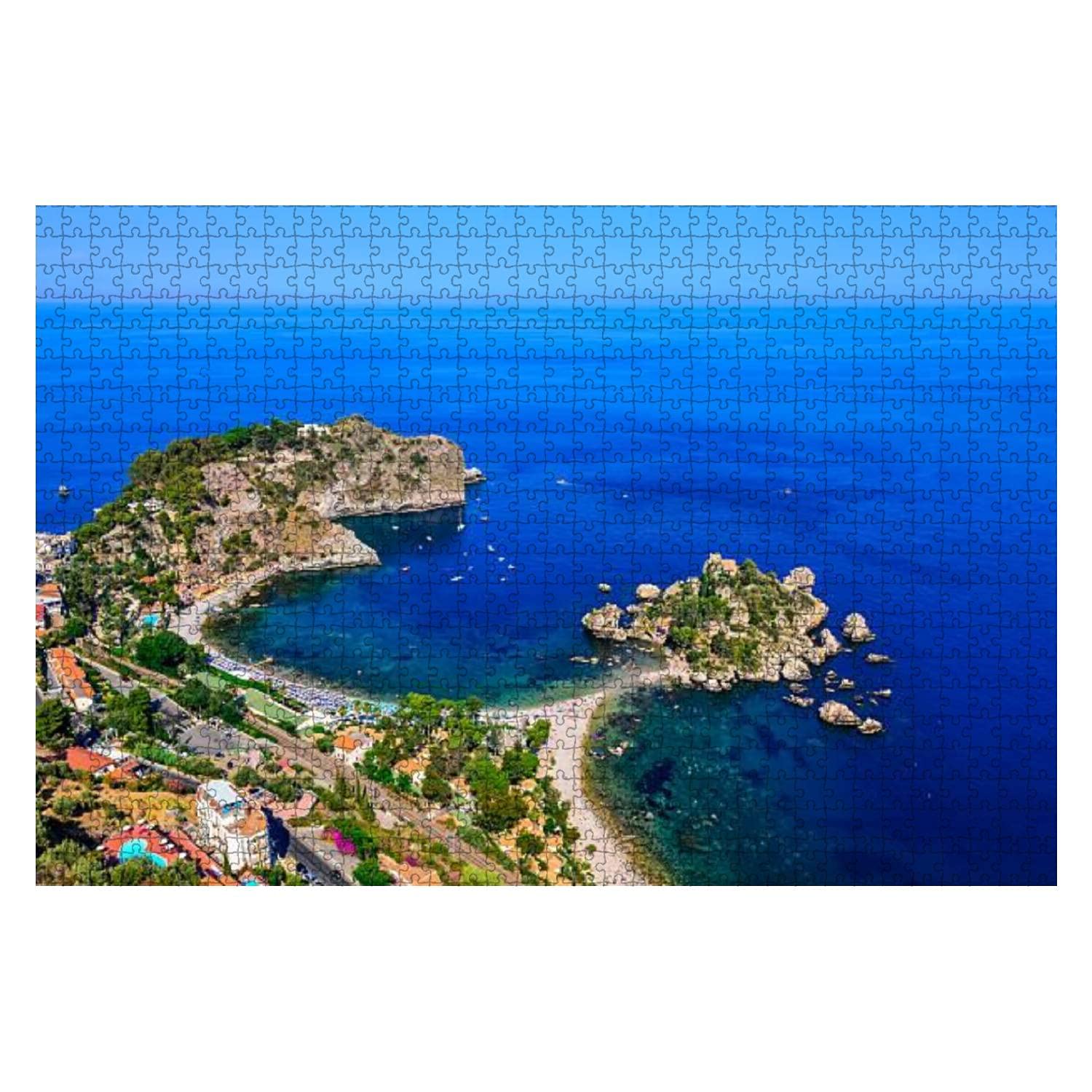 1000-Piece Wooden Jigsaw Puzzle - Aerial View of Isola Bella Beach in Taormina, Sicily | Educational Puzzle for Adults & Kids | Stress Relief & Family Game Night Activity | Home Decor & Brain Teaser