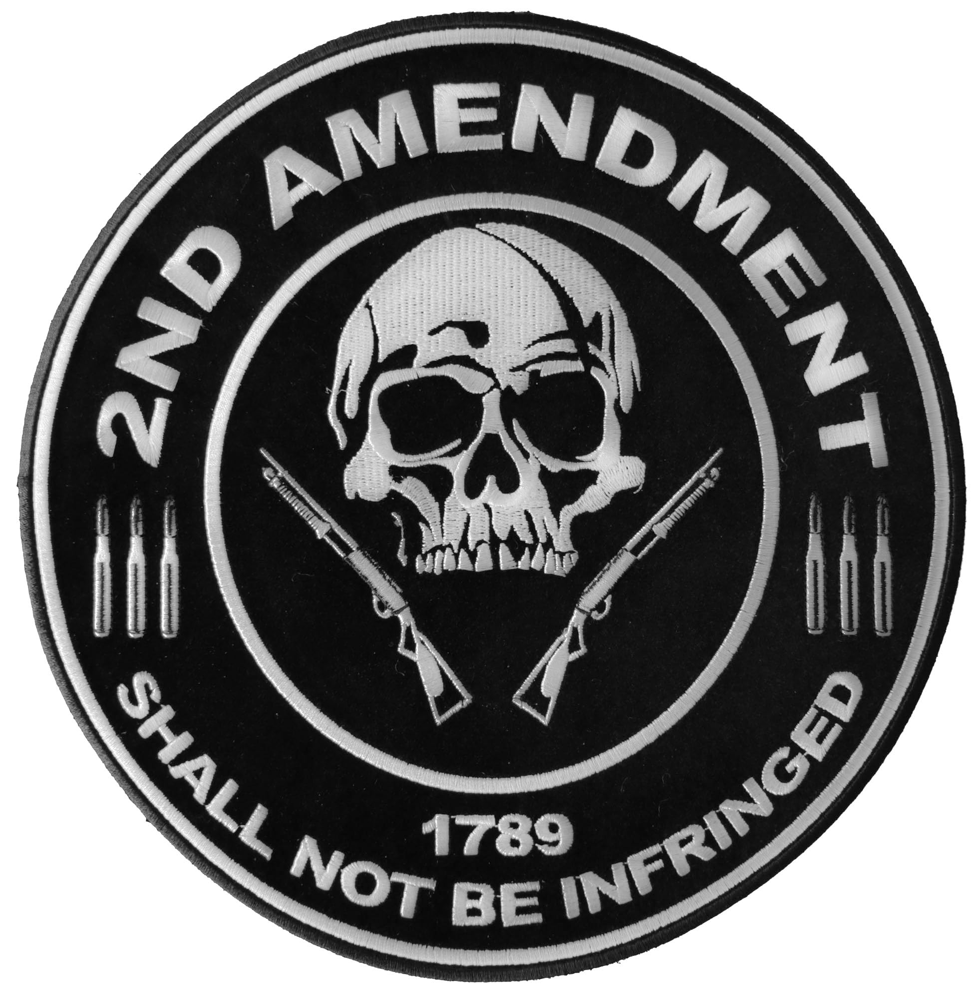 2nd Amendment Shall Not Be Infringed 1789 Skull Patch - Large Patriotic Military Style Embroidered Iron-On Badge for Jackets, Hats & Bags - Perfect for Gun Rights Supporters, Veterans & Freedom Lovers