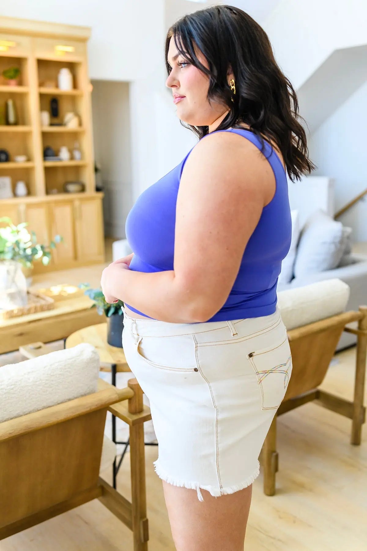 Carefree Seamless Reversible Tank Top for Women - Soft Stretchy Comfortable Periwinkle Blue Sleeveless Shirt - Perfect for Yoga, Gym Workouts & Summer Casual Wear