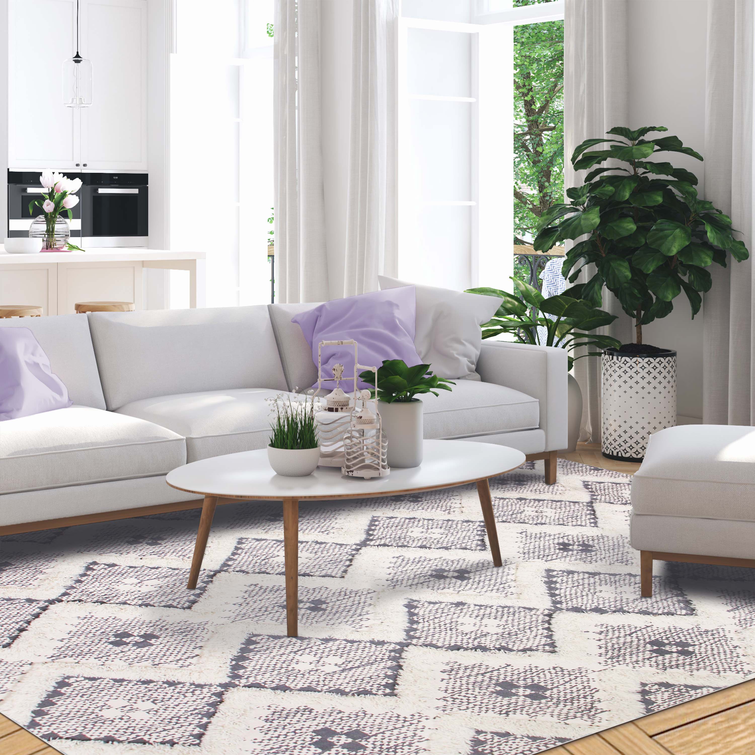 Hand Tufted Cotton Wool Geometric Farmhouse Area Rug - Soft Textured Boho Chic Rug for Living Room, Bedroom, Dining Room Decor