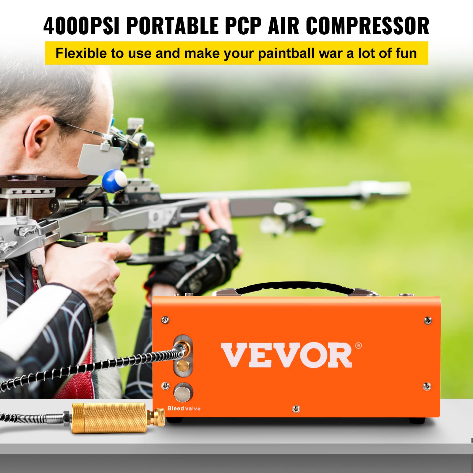 VEVOR 4500PSI PCP Air Compressor, Portable 12V DC/110V-220V AC Airgun Compressor with Auto-Stop, Built-in Adapter & Fan Cooling - Ideal for Paintball, Air Rifles, Scuba Tanks & Mini Diving Bottles | Perfect for Hunting, Shooting Sports & Outdoor Adventures