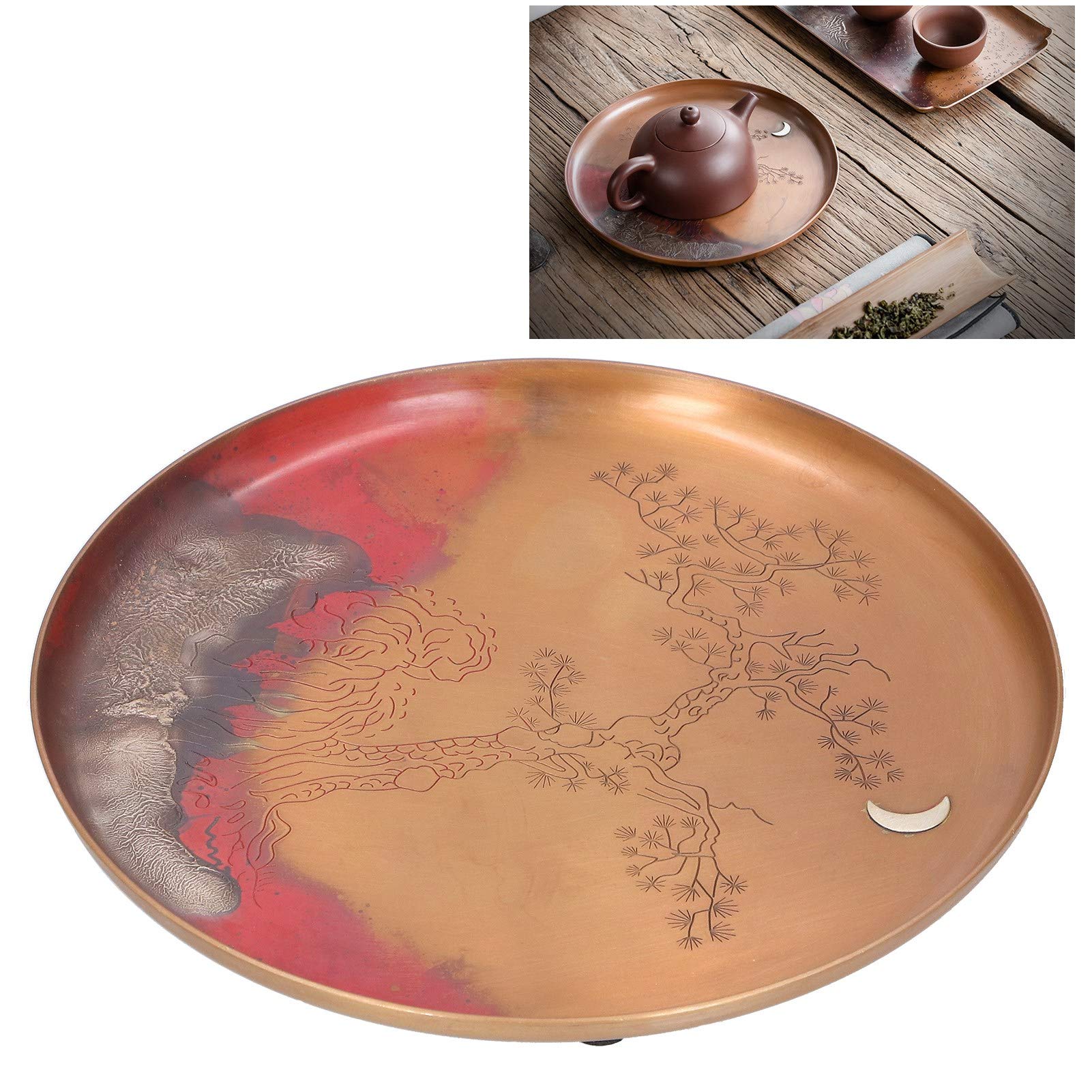Non-Slip Round Tea Cup Holder - 19cm Chinese Red Copper Tea Plate for Home & Office - Perfect for Tea Ceremonies, Afternoon Tea, and Gifts