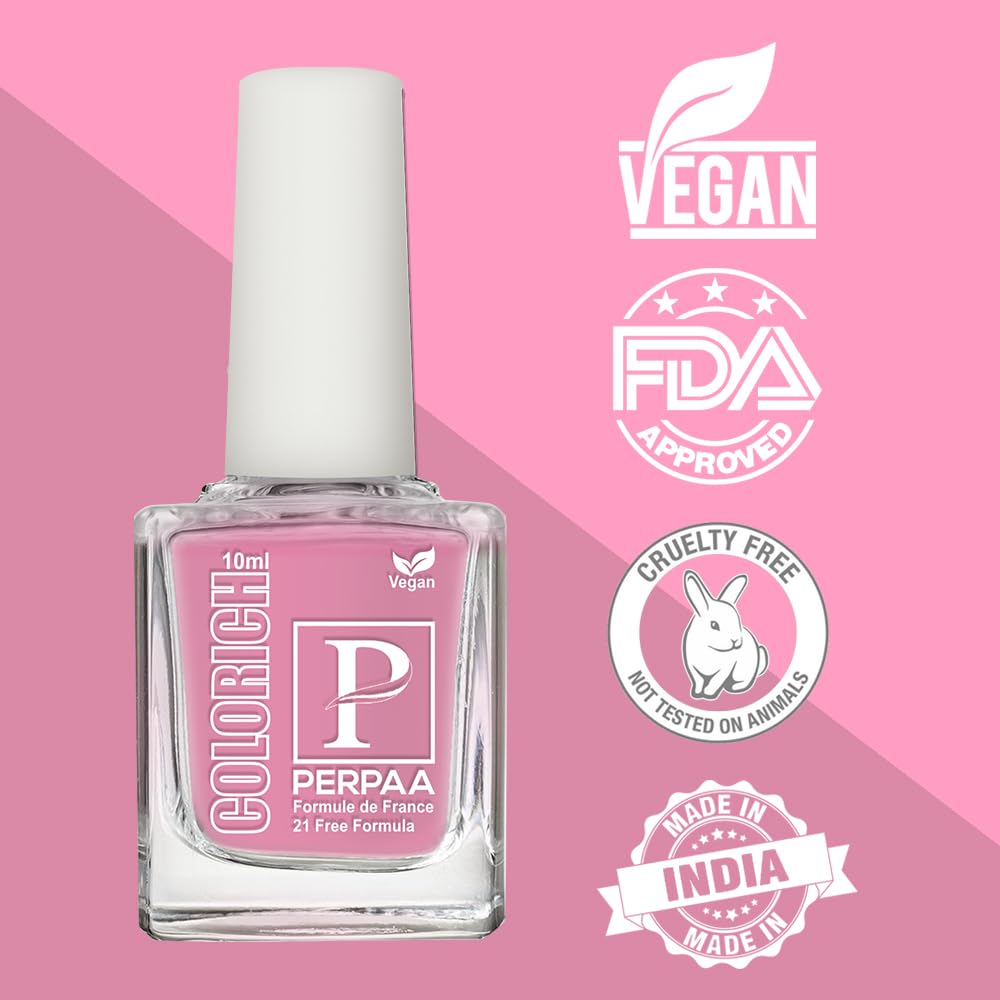 PERPAA Colorich Vegan Nail Polish - Baby Pink (10ml) | Quick Dry, High Shine, Long Lasting & Chip Resistant | Cruelty-Free & Non-Toxic Formula | Perfect for Everyday Wear, Date Nights & Special Occasions