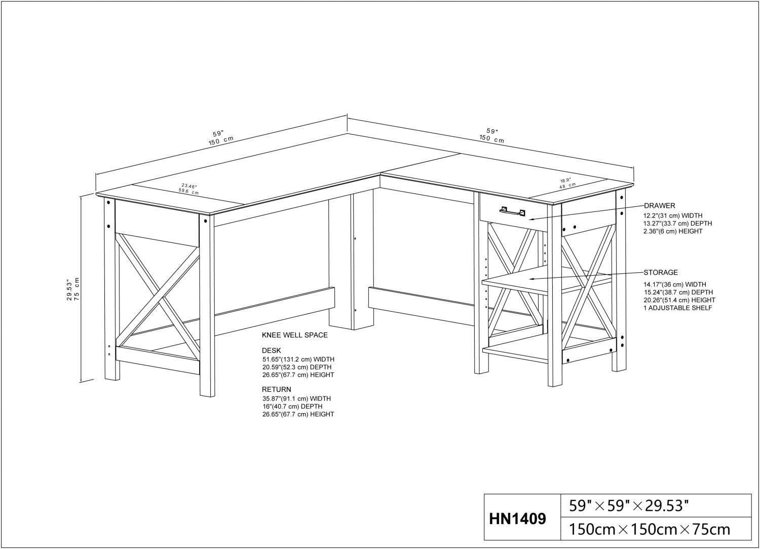 Saint Birch Honduras L-Shaped Farmhouse Wood Writing Desk in Washed Gray - Rustic Home Office Desk for Small Spaces, Perfect for Study, Work from Home & Remote Learning