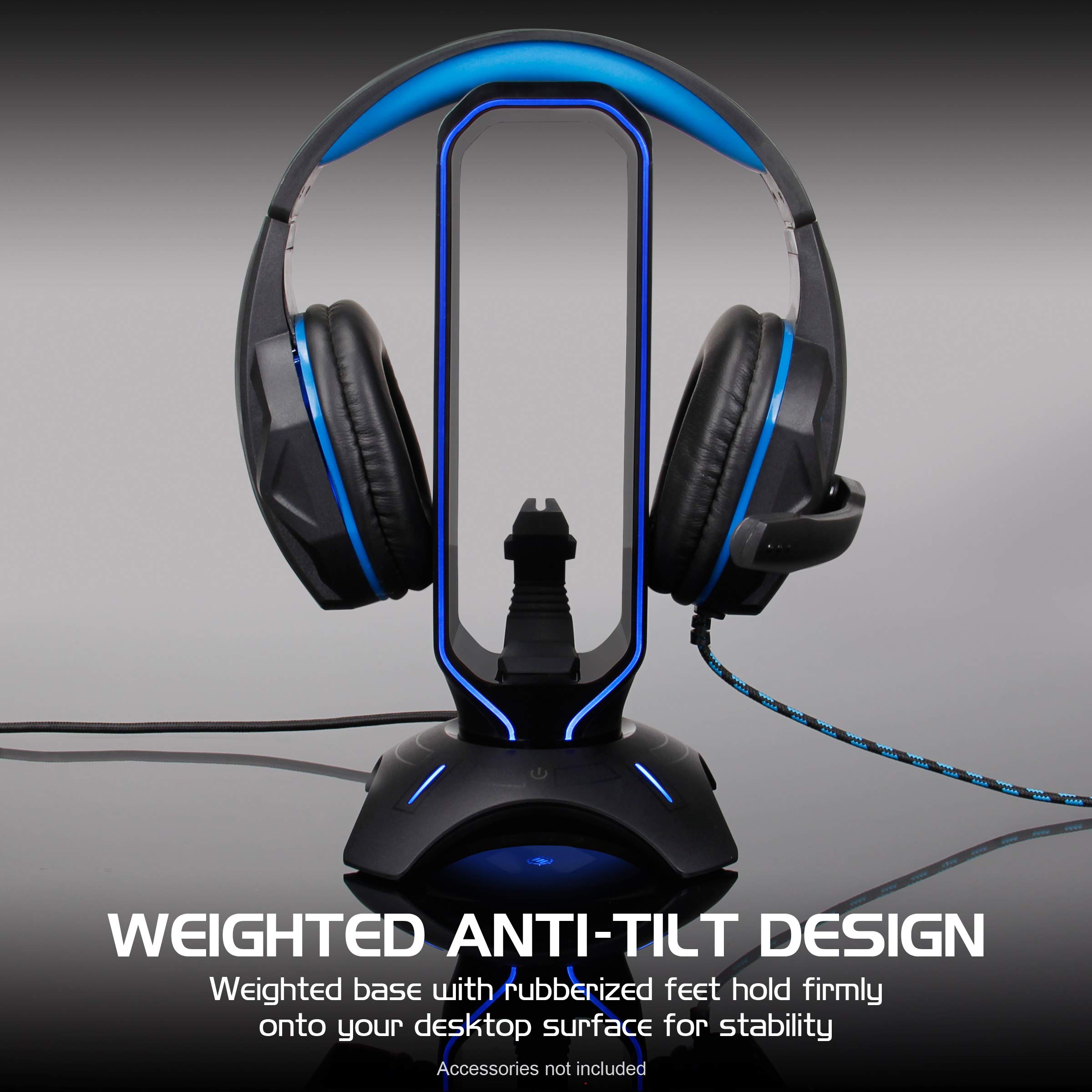Premium RGB Gaming Headset Stand with Mouse Bungee & USB Hub - 7 Color LED Modes for PC, PS5, Xbox One - Perfect for Gaming Setup, Streaming & Office Workstation Organization