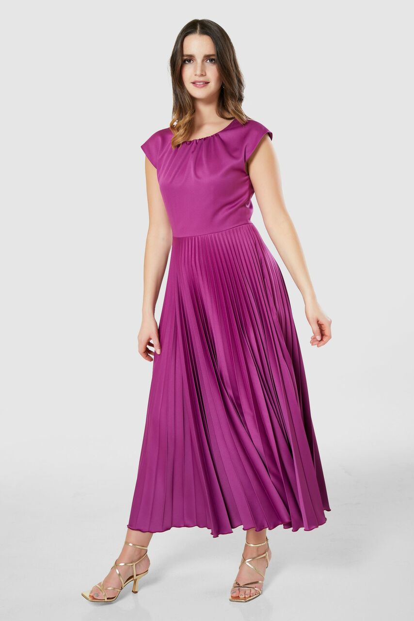 Penelope Pleated Dress for Women - Elegant Purple Midi Dress with Flowy Skirt | Perfect for Weddings, Parties & Office Wear