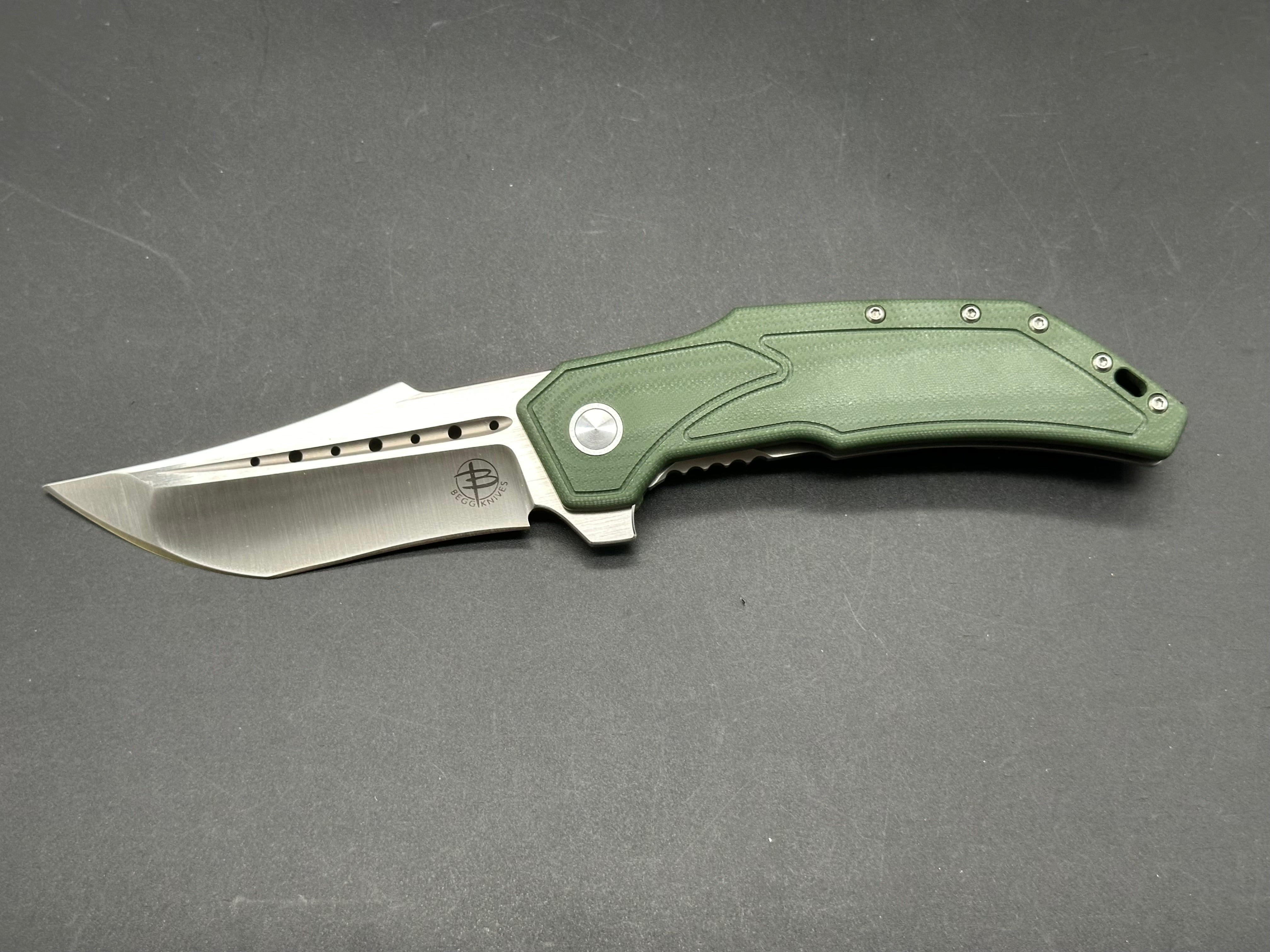 Begg Knives Astio Frame Lock Folding Knife - OD Green G10 Handle - EDC, Outdoor, Camping & Survival Gear