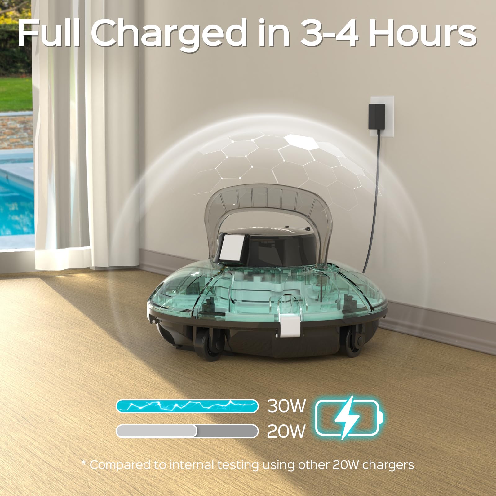 Automatic Cordless Robotic Pool Vacuum Cleaner - Powerful 75-Minute Runtime, Transparent Design for Easy Debris Monitoring - Perfect for Flat Above Ground Swimming Pools (Ideal for Weekly Pool Maintenance & Quick Cleaning Between Uses)