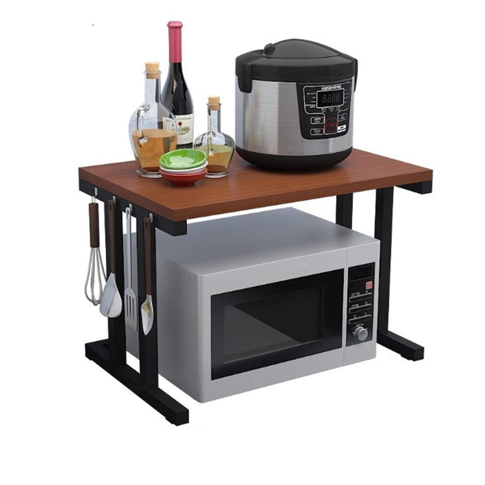 2-Tier Microwave Oven Rack - Vertical Wooden Storage Shelf for Kitchen Utensils, Towels & Accessories | Space-Saving Organizer Compatible with Large Microwaves | Perfect for Small Kitchens & Countertop Storage