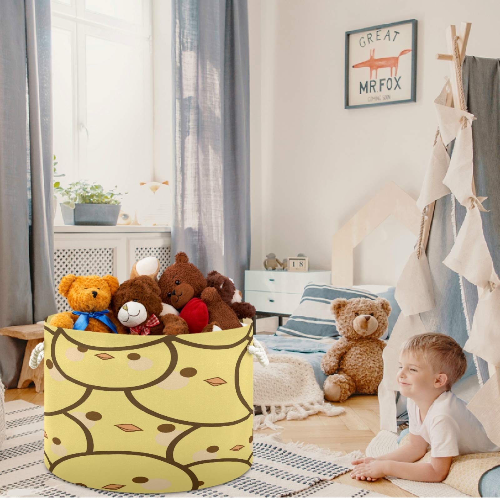 Visesunny Chick Face Nursery Storage Basket - Waterproof Canvas Fabric Toy Organizer Bin for Kids Room, Playroom, Shelves & Laundry | Perfect for Toy Storage, Gift Baskets & Baby Nursery Organization
