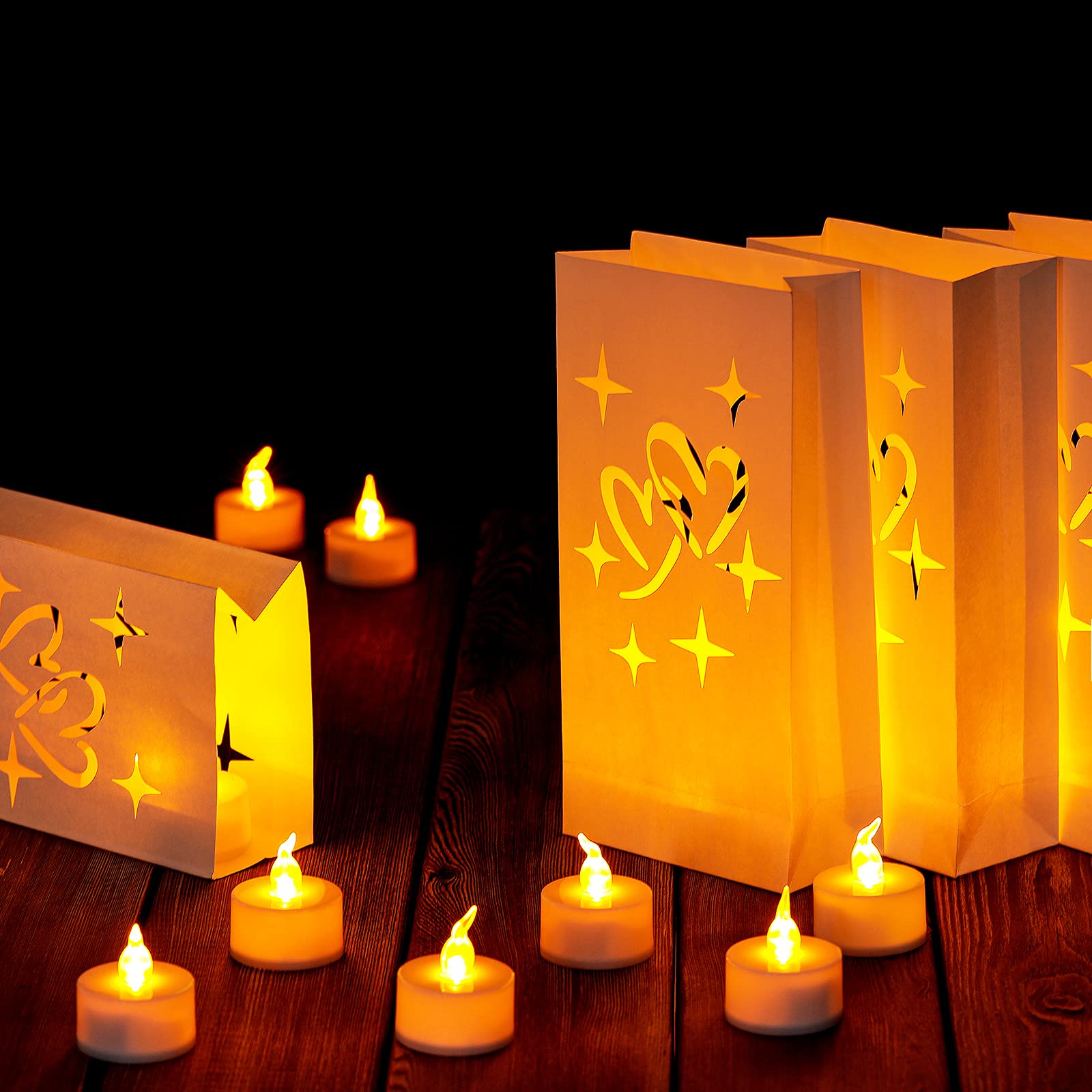 36-Pack Flameless LED Tea Light Candles with Luminaries Bags - Fireproof & Reusable for Weddings, Holidays, Parties - Perfect for Christmas, Halloween, Thanksgiving, Valentine's Day Decorations & Outdoor Pathway Lighting