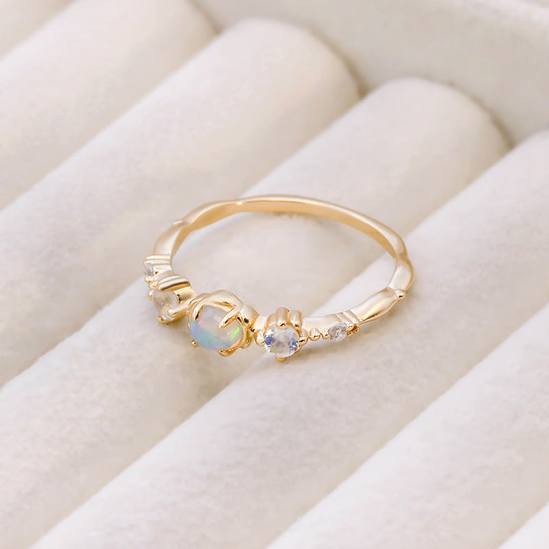 Opal and Moonstone Birthstone Ring - 5 Stone Stackable Ring for Women | HJZB 351 | Perfect for Birthdays, Anniversaries, and Special Occasions