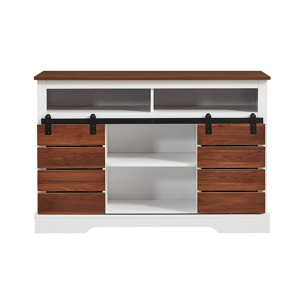 Farmhouse Storage Cabinet with Sliding Door - Modern Barn Style Sideboard for Kitchen, Living Room & Dining Room | Rustic Home Decor Organizer for Dishes, Linens & Barware