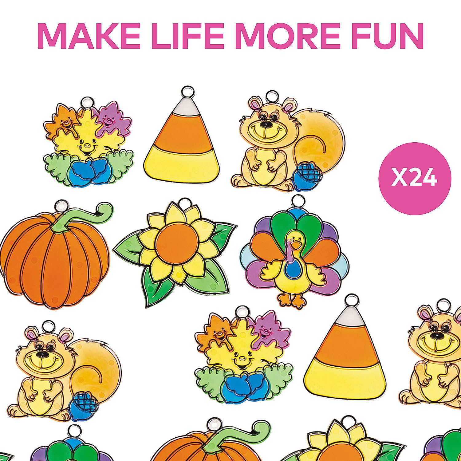 24-Piece Fall Suncatchers Kit - DIY Window Decor Crafts for Autumn, Halloween & Thanksgiving - Perfect for Home, Classroom & Party Decorations