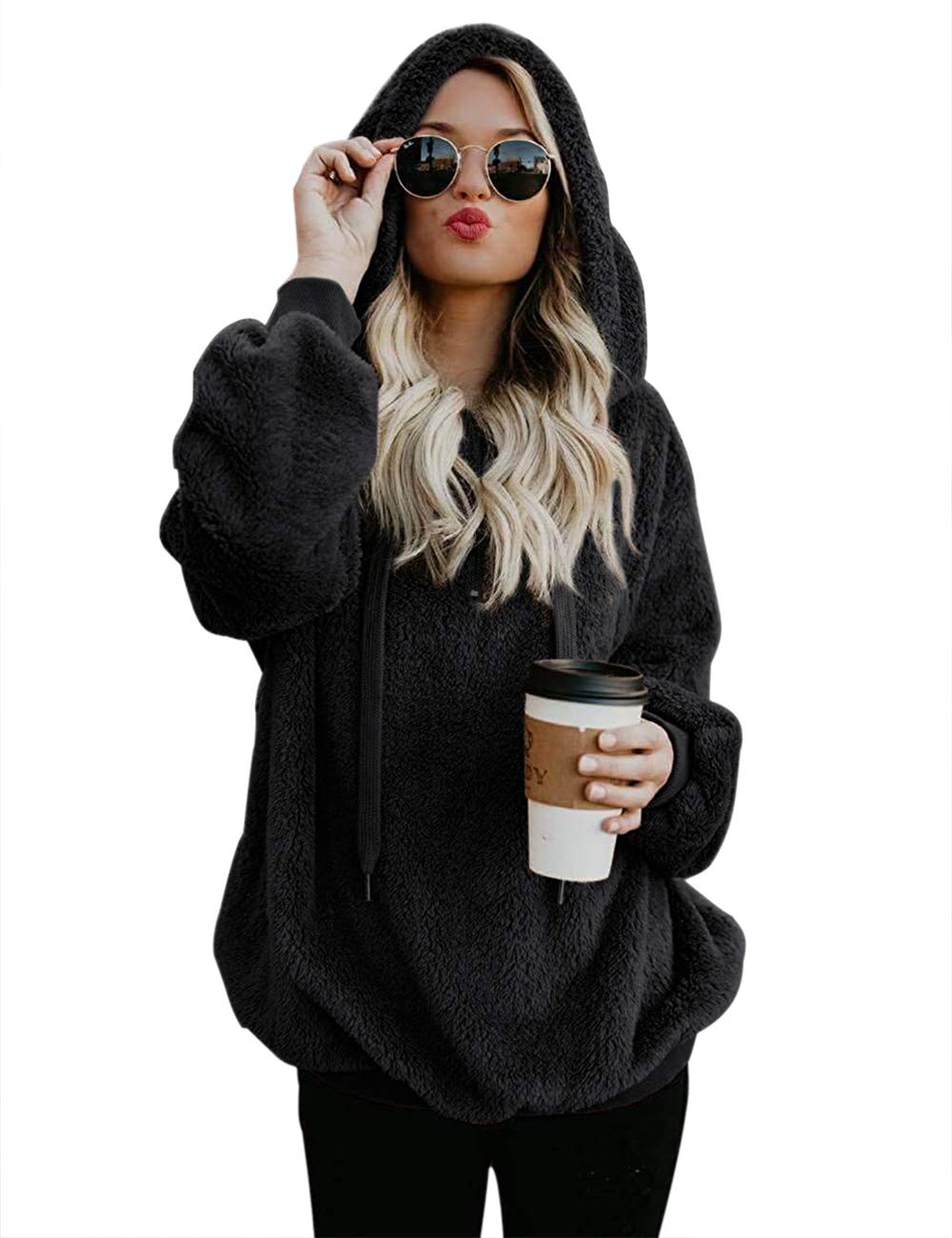 iWoo Women's Fleece Hoodie - Warm Winter & Fall Pullover - Long Sleeve Solid Color Casual Sweatshirt - Perfect for Outdoor Activities, Lounging & Cold Weather Fashion