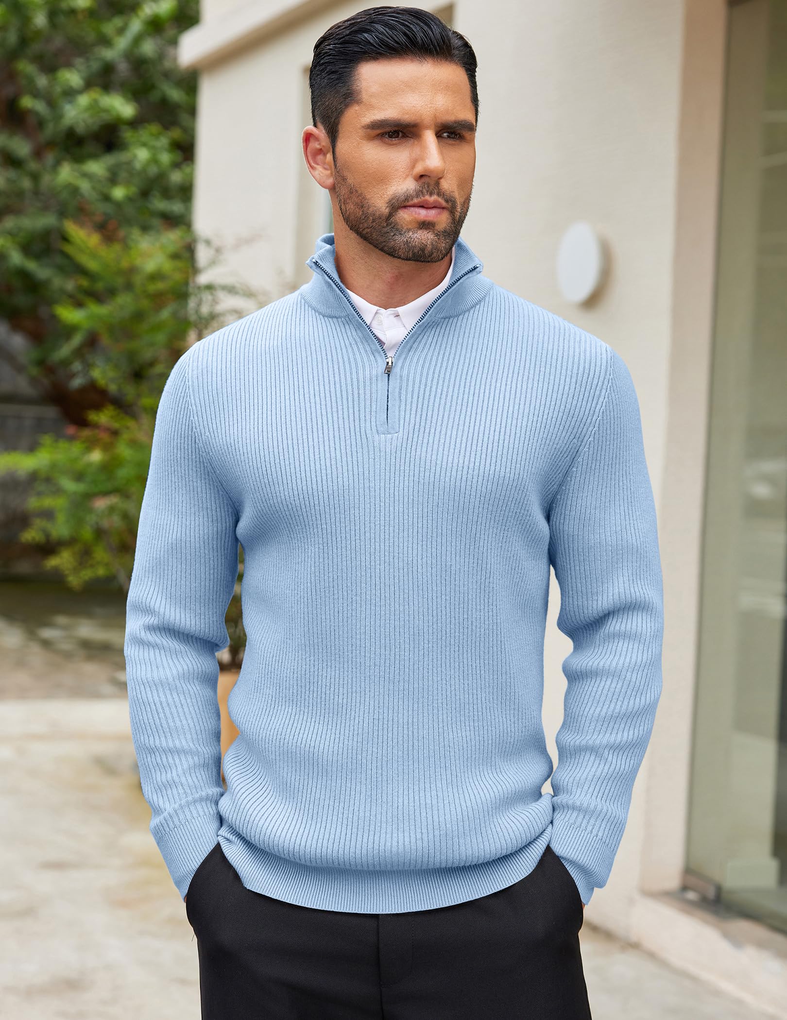 COOFANDY Men's Slim Fit Quarter Zip Sweater - Lightweight Knitted Mock Neck Pullover for Casual & Business Wear | Perfect for Office, Outdoors & Travel