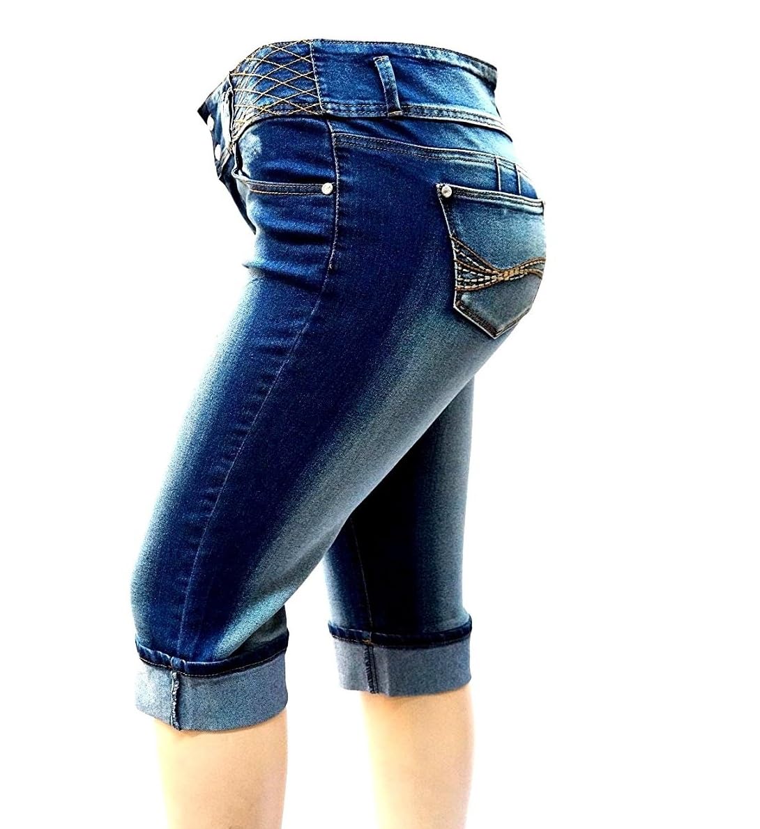 Jack David CYCLON Women's Plus Size Stretch MID Rise Blue Black Denim Jeans Capri (Size 14) - Comfortable Casual Pants for Everyday Wear, Work & Weekend Outings