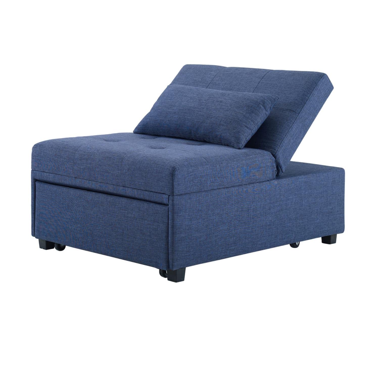 Powell Furniture Linon Boone Blue Upholstered Convertible Sofa Bed - Comfortable Sleeper Sofa for Small Spaces, Guest Rooms & Apartments