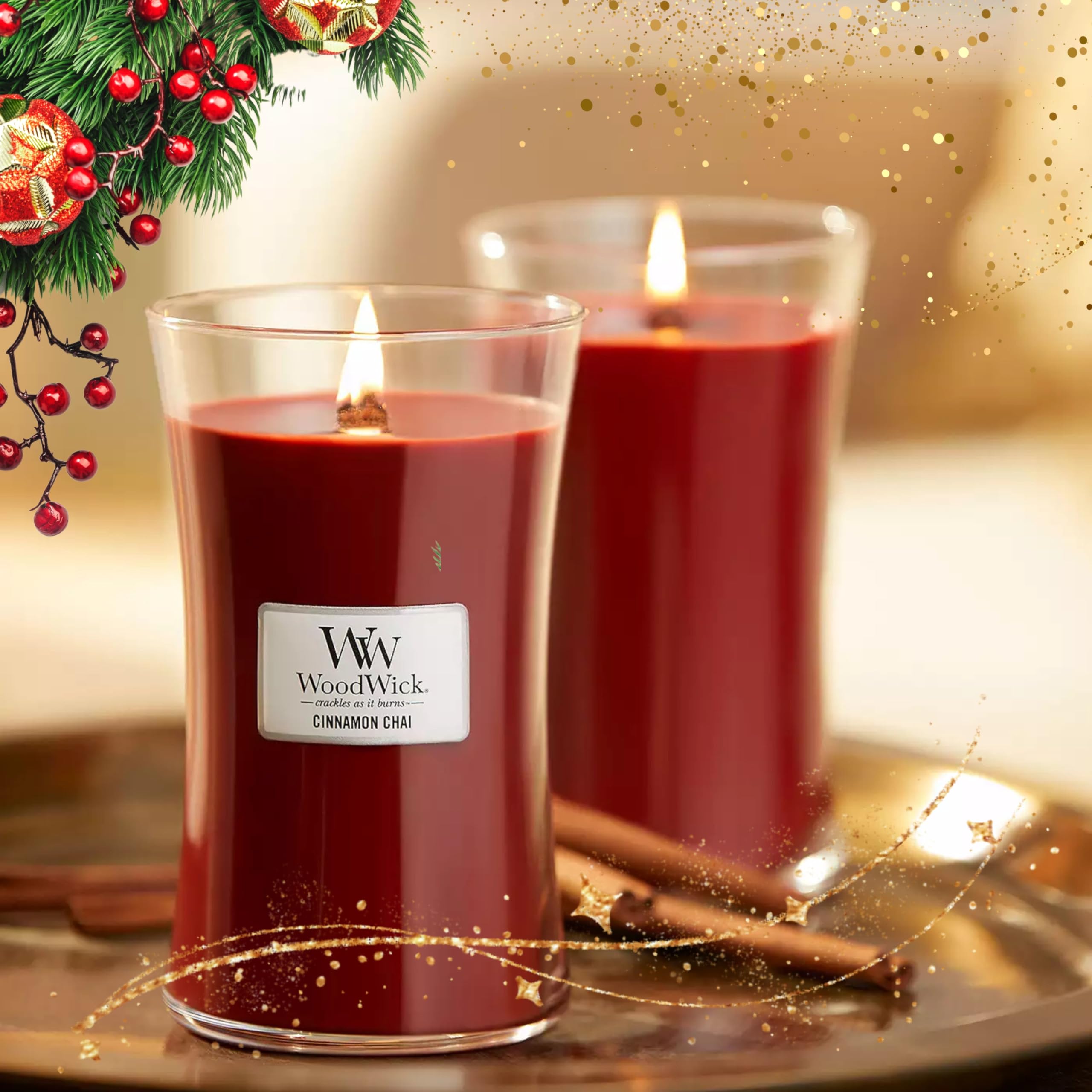 WoodWick Large Cinnamon Chai Scented Candle in Glass Jar - 21.5 Oz (Pack of 2) - Perfect for Home Decor, Relaxation & Aromatherapy