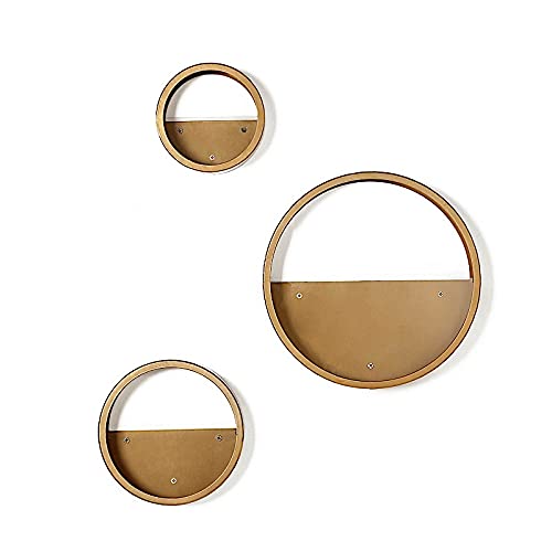 BalsaCircle 3 Gold Round Metal Wall Planters & Half Moon Floating Shelves Set - Modern Home Decor for Living Room, Bedroom, Office | Perfect for Wedding, Party & Event Decorations