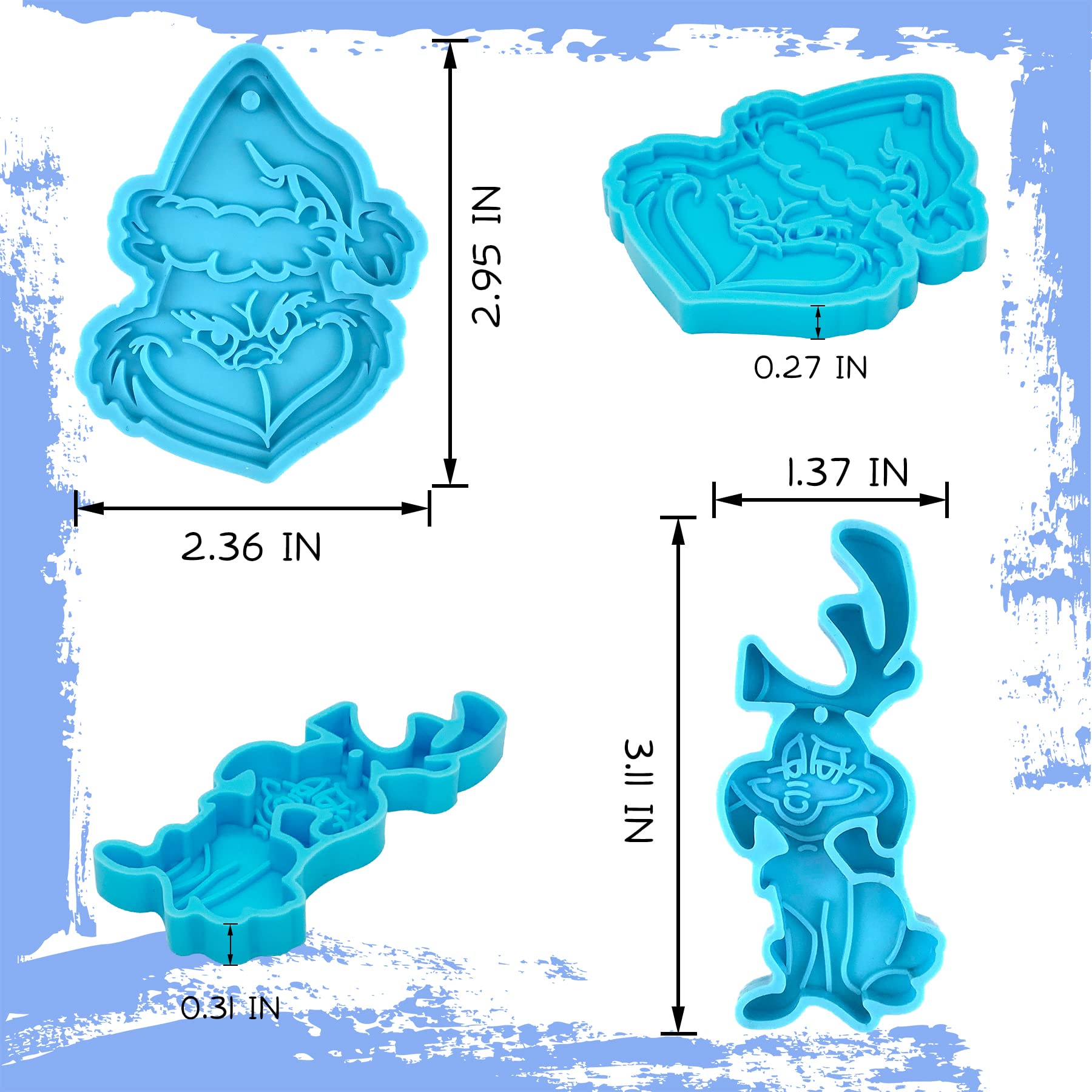 Christmas Ornament Resin Molds - 12-Piece Silicone Casting Molds for DIY Craft, Keychain & Pendant Making - Reusable Baking Molds for Holiday Decorations & Handmade Gifts