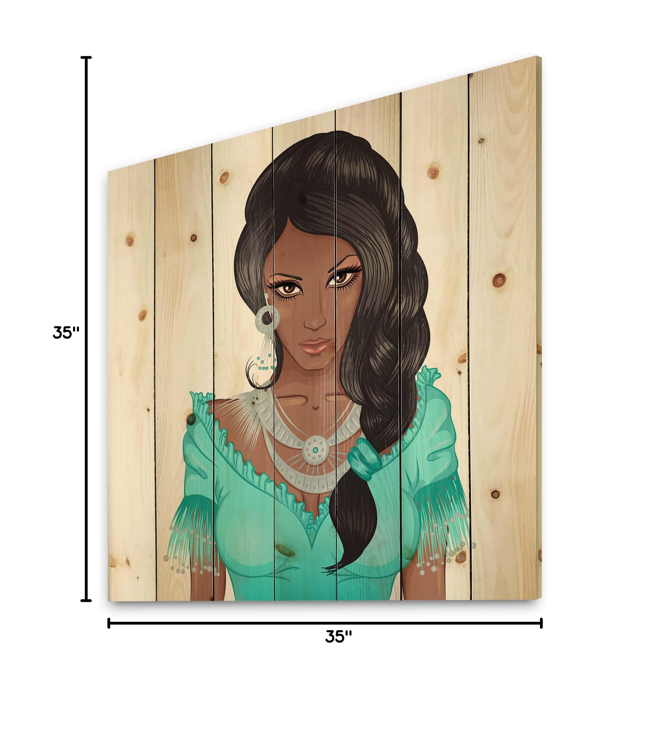 African American Woman Portrait XVI - Modern Wood Wall Art Decor, Blue Contemporary Wood Panel Print on Natural Pine, Large People Wall Art for Living Room, Bedroom & Office Decor