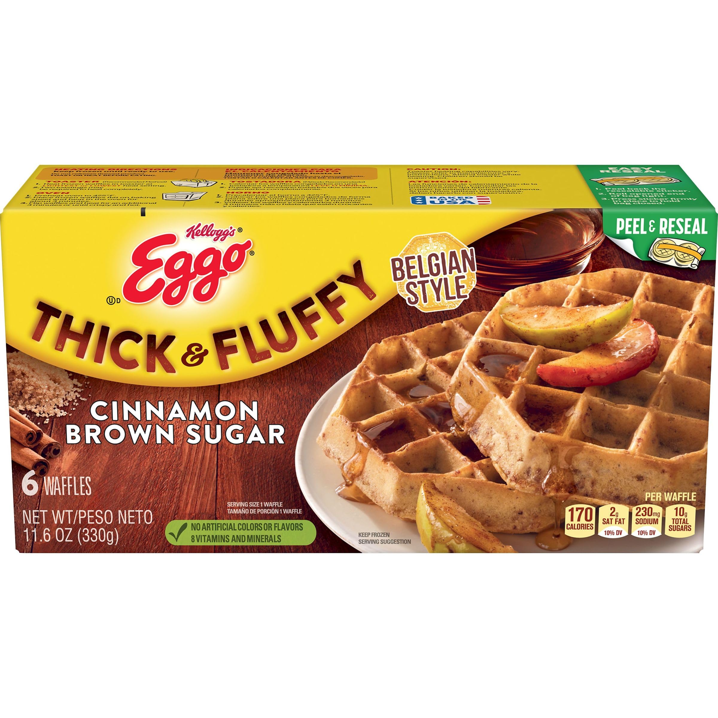 Eggo Thick & Fluffy Frozen Waffles - Belgian Style Cinnamon Brown Sugar Breakfast (11.6oz, 6 Waffles) | Resealable Pack | Perfect for Quick Breakfast, Kids Lunch, or Snack Time
