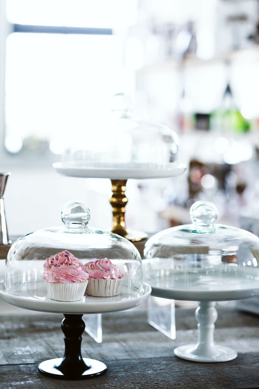 White Cake Stand with Clear Dome - 9.8 Inch Dessert Display Set of 2 | Perfect for Wedding Cakes, Cupcakes, Pastries & Party Dessert Displays