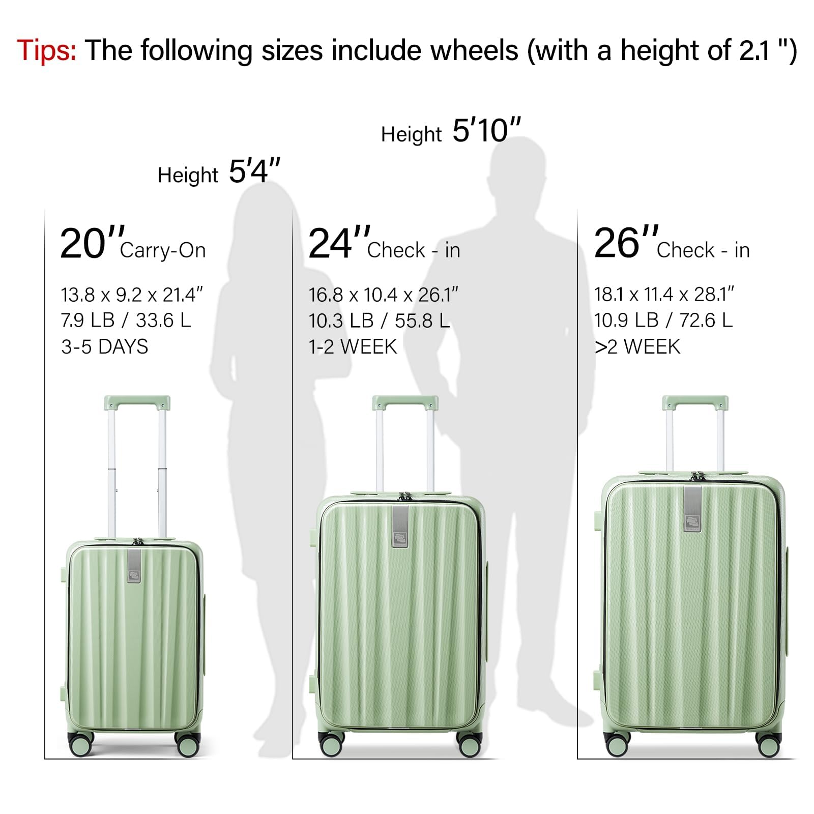 Hanke 20 Inch Carry-On Luggage with Wheels | PC Hard Shell Suitcase with Aluminum Frame | Top Opening Design | Lightweight Travel Luggage for Men & Women (Bamboo Green) | Perfect for Business Trips, Weekend Getaways & Air Travel