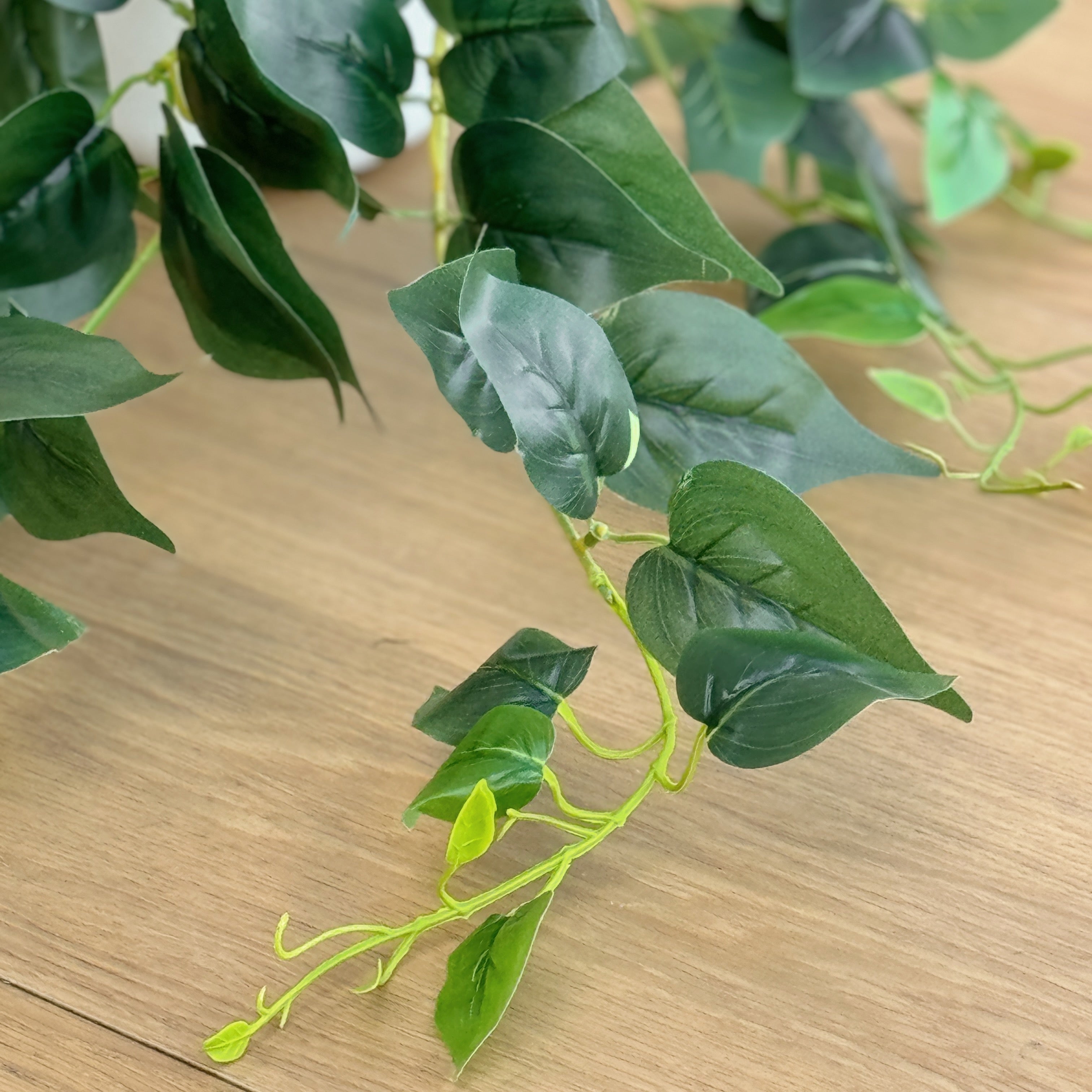 Artificial Solid Green Devil's Ivy (Pothos) Plant - 35cm Tall Fake Hanging Vine for Home Decor, Office Desk, Shelf & Indoor Greenery - Low Maintenance Houseplant Alternative