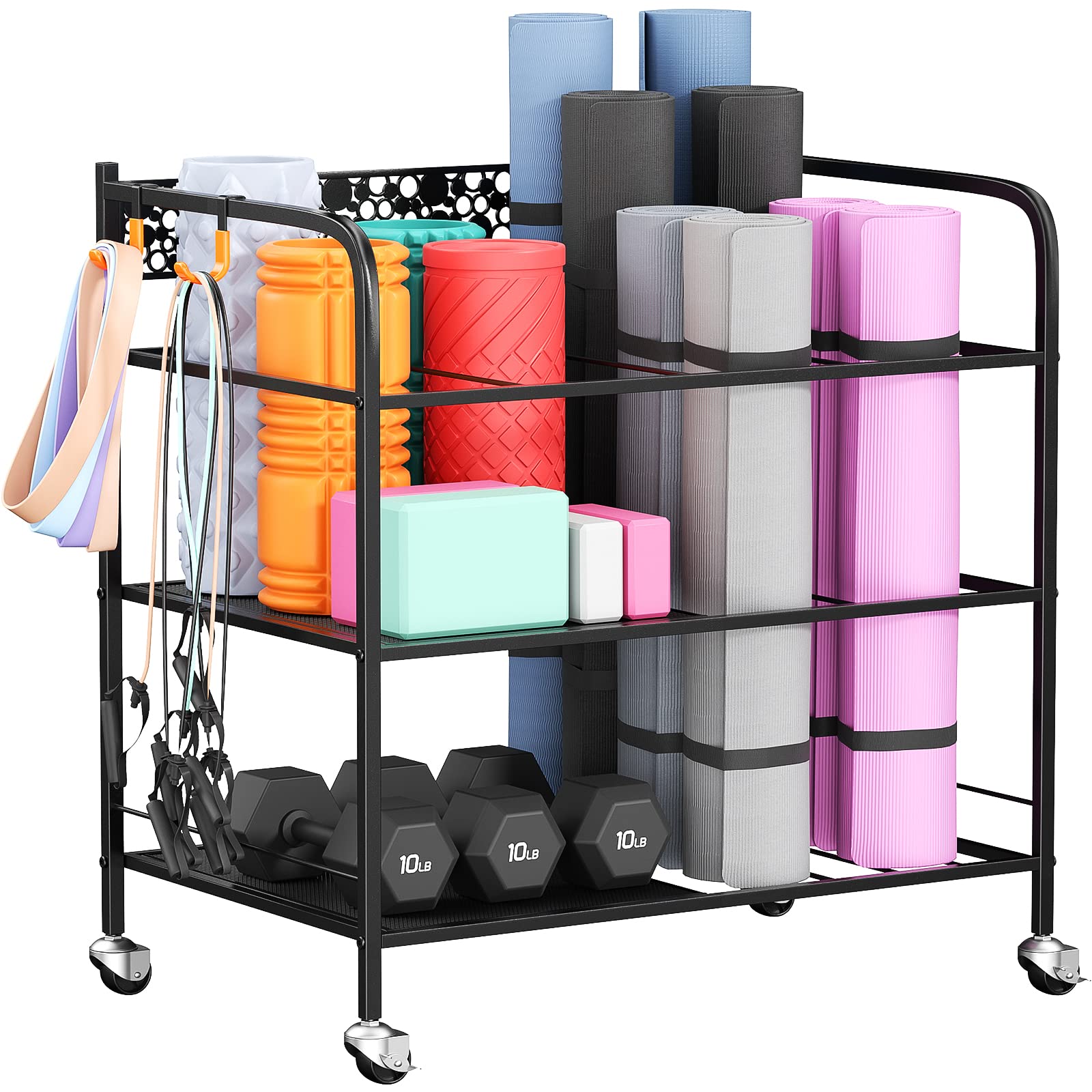 Premium Metal Yoga Mat Storage Rack | Home Gym Organizer for Yoga Mats, Foam Rollers & Fitness Equipment | Space-Saving Workout Gear Holder | Perfect for Home Exercise, Yoga Studios & Gym Storage Solutions