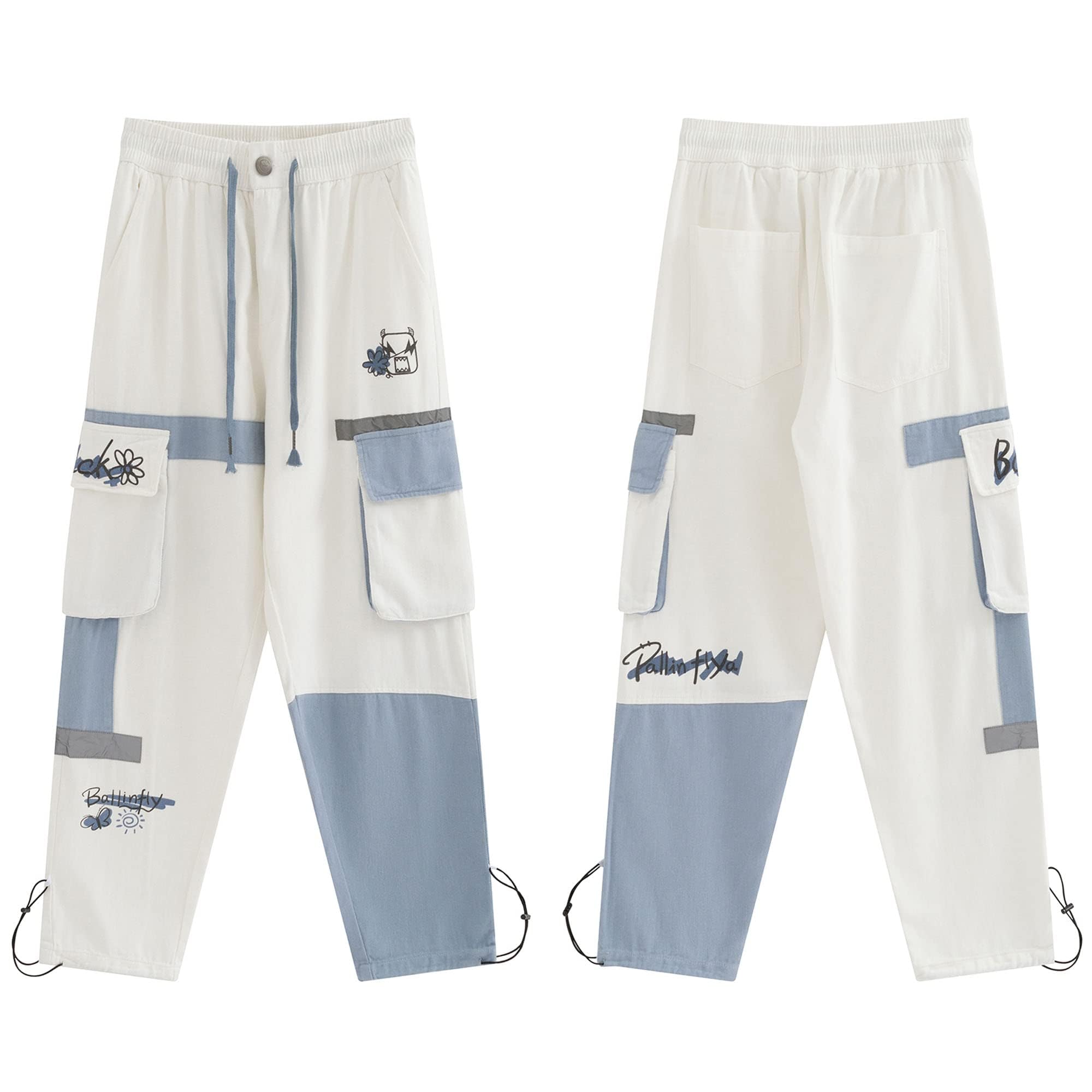 XYXIONGMAO Men's Techwear Overalls - Streetwear Cargo Jogger Pants for Hip Hop & Urban Fashion | White Tactical Sweatpants with Harem Style | Perfect for Casual Wear, Workout & Street Style Outfits