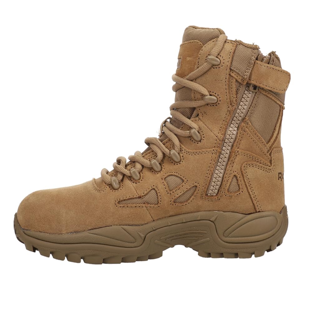 Reebok Women's Rapid Response RB 8-Inch Composite Toe Work Safety Shoes - Side Zip, Brown | Comfortable & Durable for Construction, Warehouse & Industrial Work