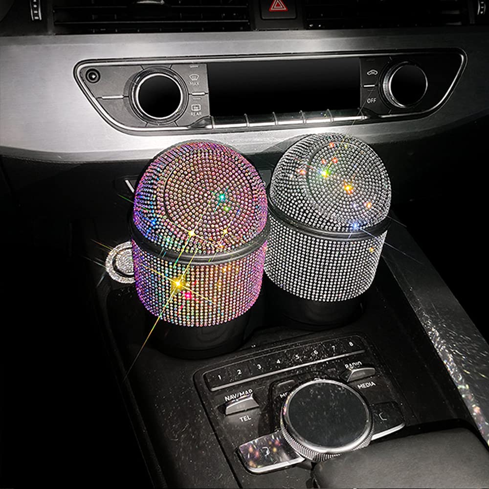 Sparkly Rhinestone Car Trash Can with Lid - Auto Garbage Bin for Car, Home, Office, Kitchen & Bedroom | Perfect for Road Trips, Daily Commute & Home Organization
