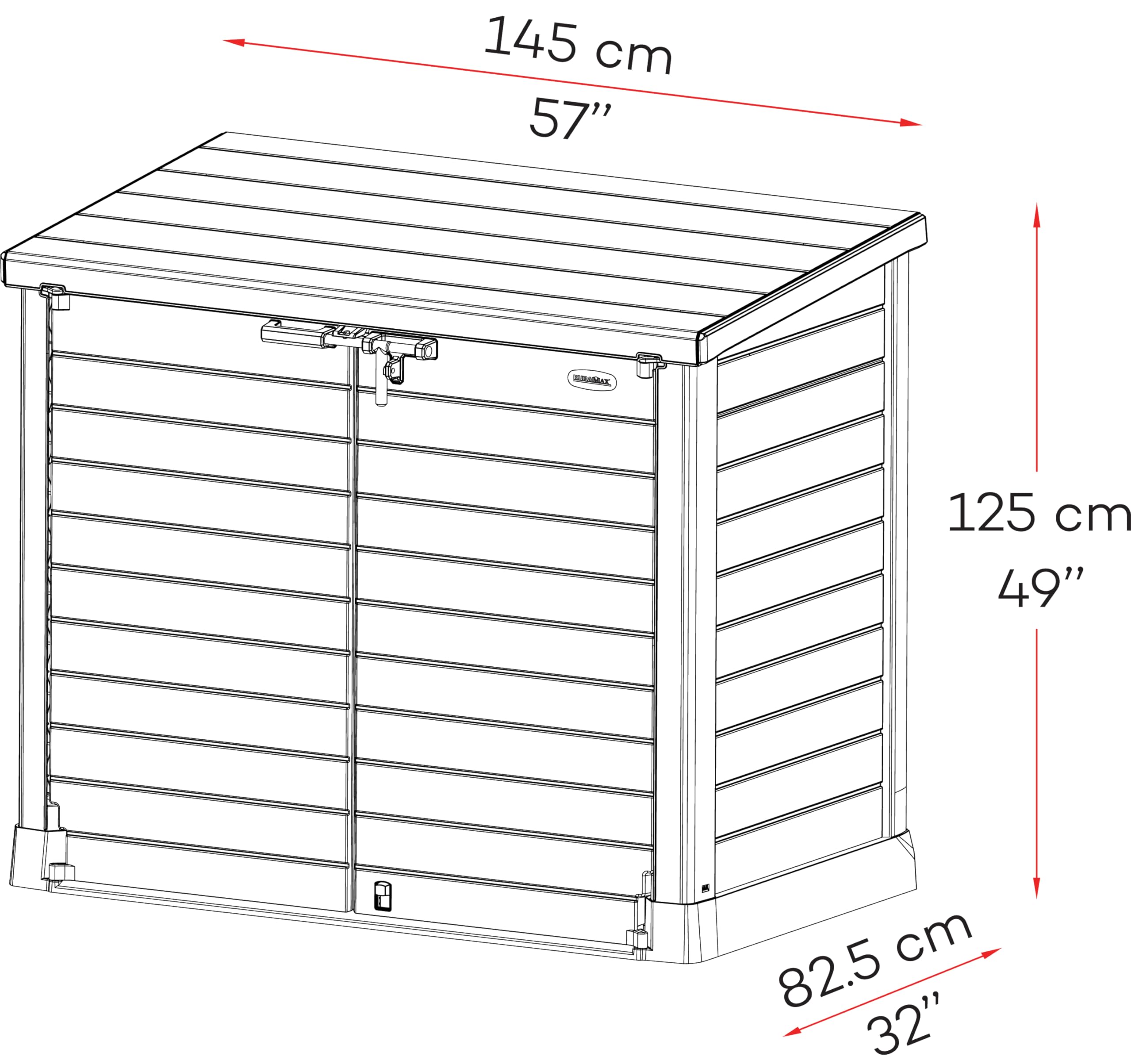 Duramax Cedargrain 1200L Plastic Outdoor Storage Shed with Flat Lid – Heavy-Duty Garden Shed for Bikes, Tools, BBQs & 2X 240L Bins – Weather-Resistant Grey Storage Unit (145x85x125 cm) – Perfect for Backyard, Patio & Garage Organization