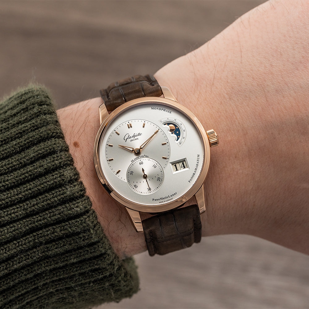 PanoMaticLunar Ivory 40mm Red Gold Watch on Leather Strap - Luxury Dress Watch for Men, Perfect for Formal Events & Business Occasions
