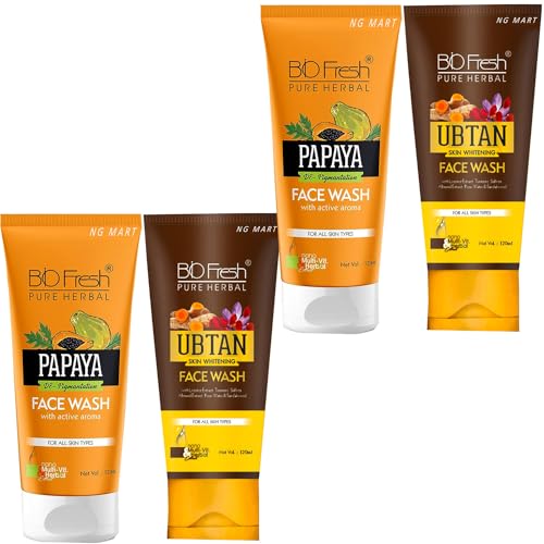 Organic Fresh Papaya & Ubtan Face Wash for Deep Cleansing - 2 Pack | Natural Glow & Exfoliation for Clear Skin | Perfect for Daily Skincare Routine & Acne-Prone Skin
