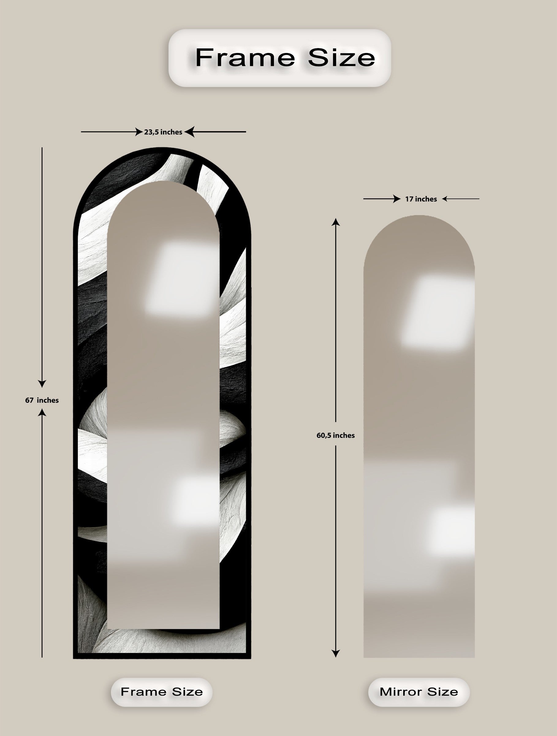 Black and White Wave Full Length Floor Mirror - Stylish Modern Decor for Bedroom, Living Room & Entryway