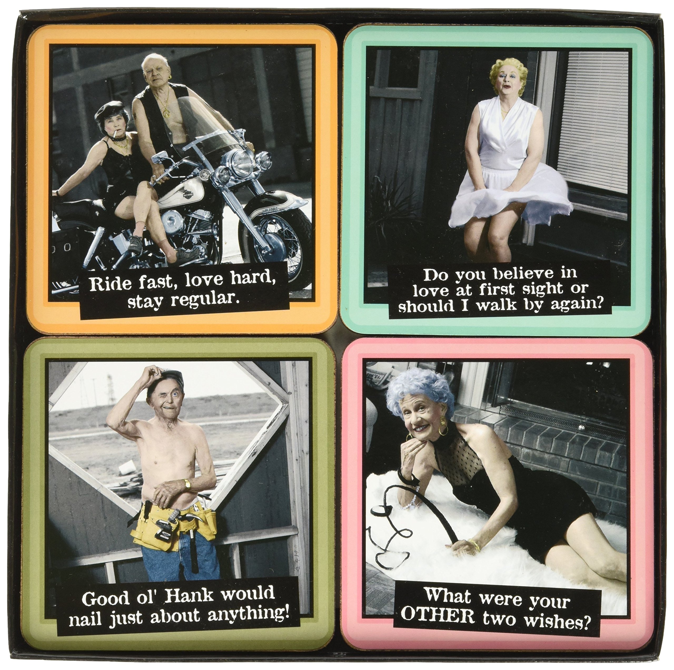 Funny Coasters Set of 4 - Absorbent Drink Coasters with Humorous Sayings - Perfect for Home Bar, Office Desk & Party Decor