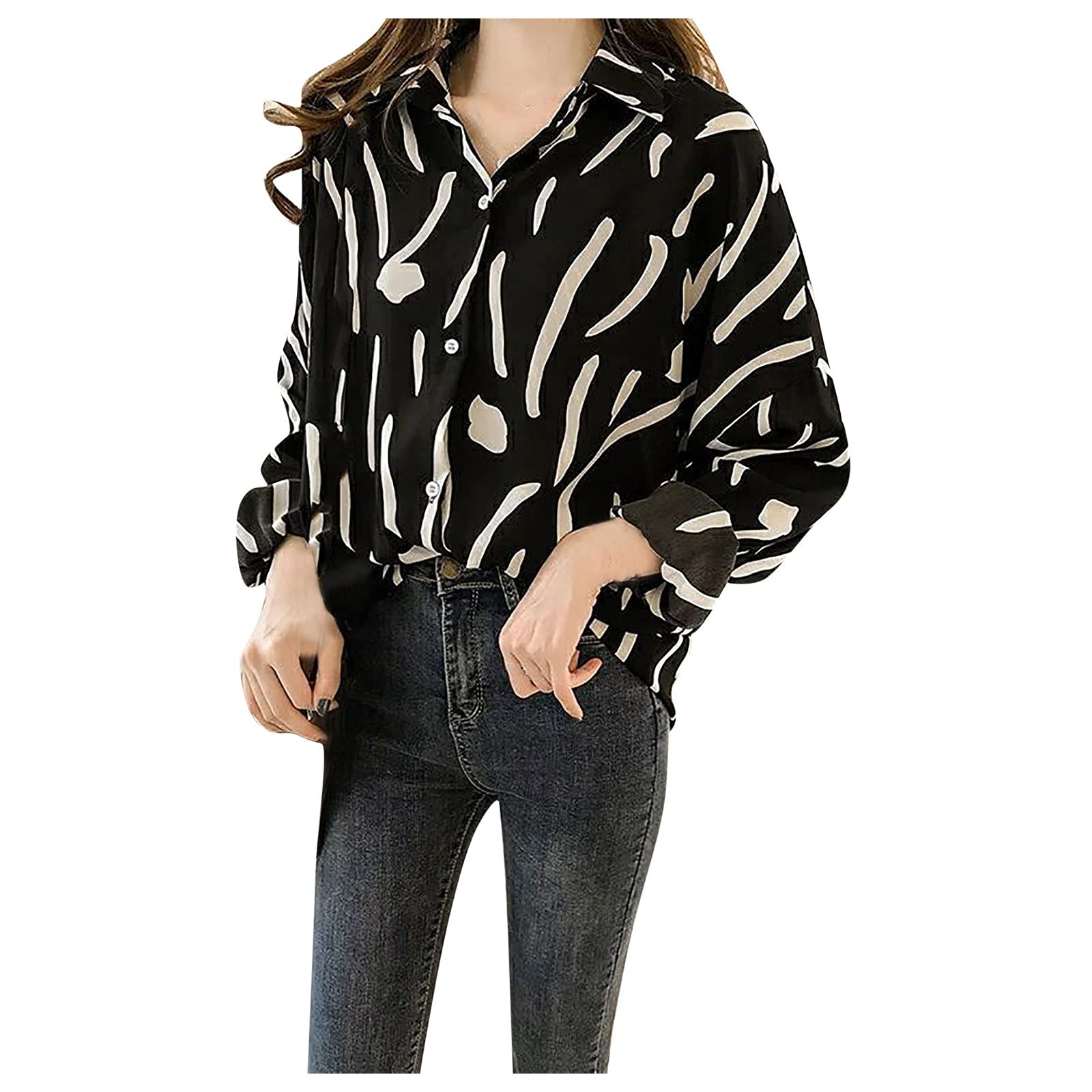 Women's Sexy Fashion Tops - Ulzzang Printed Long Sleeve Loose Blouse Plus Size | Casual Wear, Party Outfit, Street Style