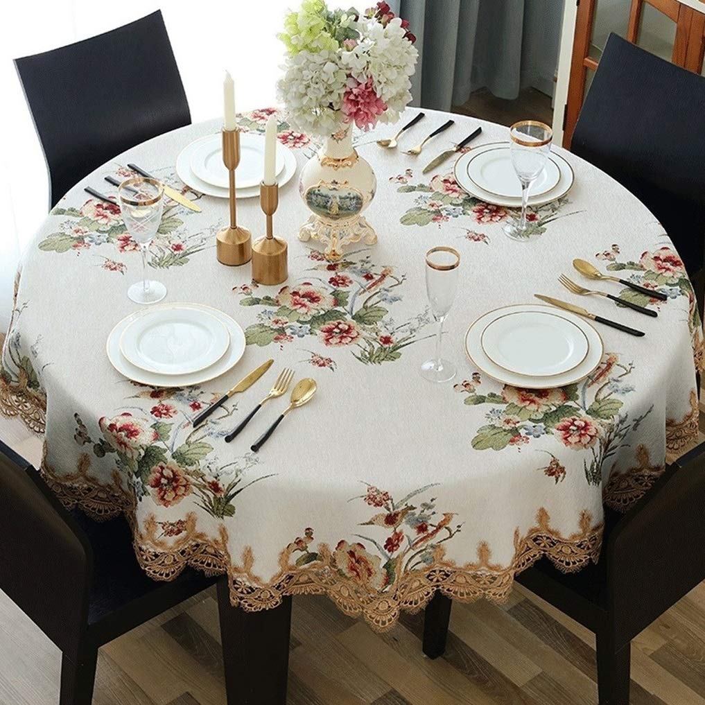 Elegant White Jacquard Round Tablecloth with Floral Pattern - 200cm Diameter for Kitchen & Dining Table Decoration | Perfect for Parties, Weddings & Home Decor