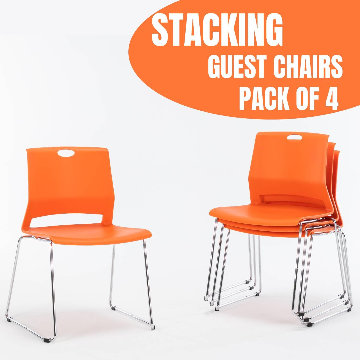 4-Pack Stackable Sled Base Chairs - Heavy Duty Conference & Reception Chairs for Office, Waiting Room, Events - Space-Saving Orange Stacking Chairs (Perfect for Meetings, Church Gatherings & Guest Seating)