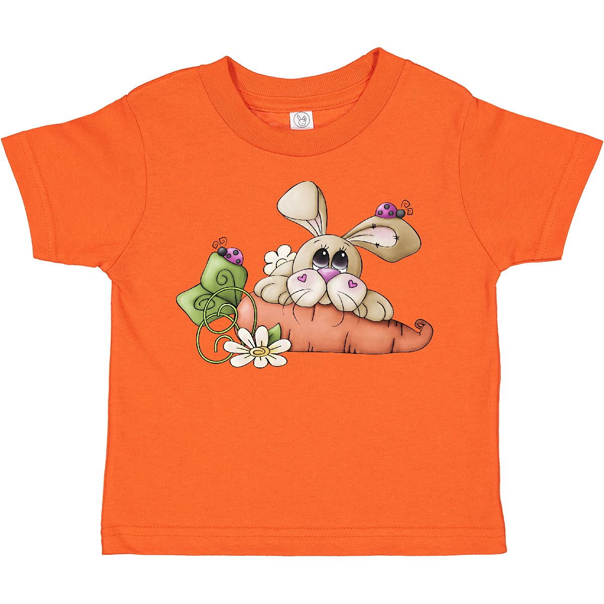 Inktastic Ladybugs and Bunny Rabbit with Carrot Toddler T-Shirt - Cute Animal Graphic Tee for Baby Boys & Girls - Soft Cotton Toddler Shirt for Playdates, Daycare & Family Photos