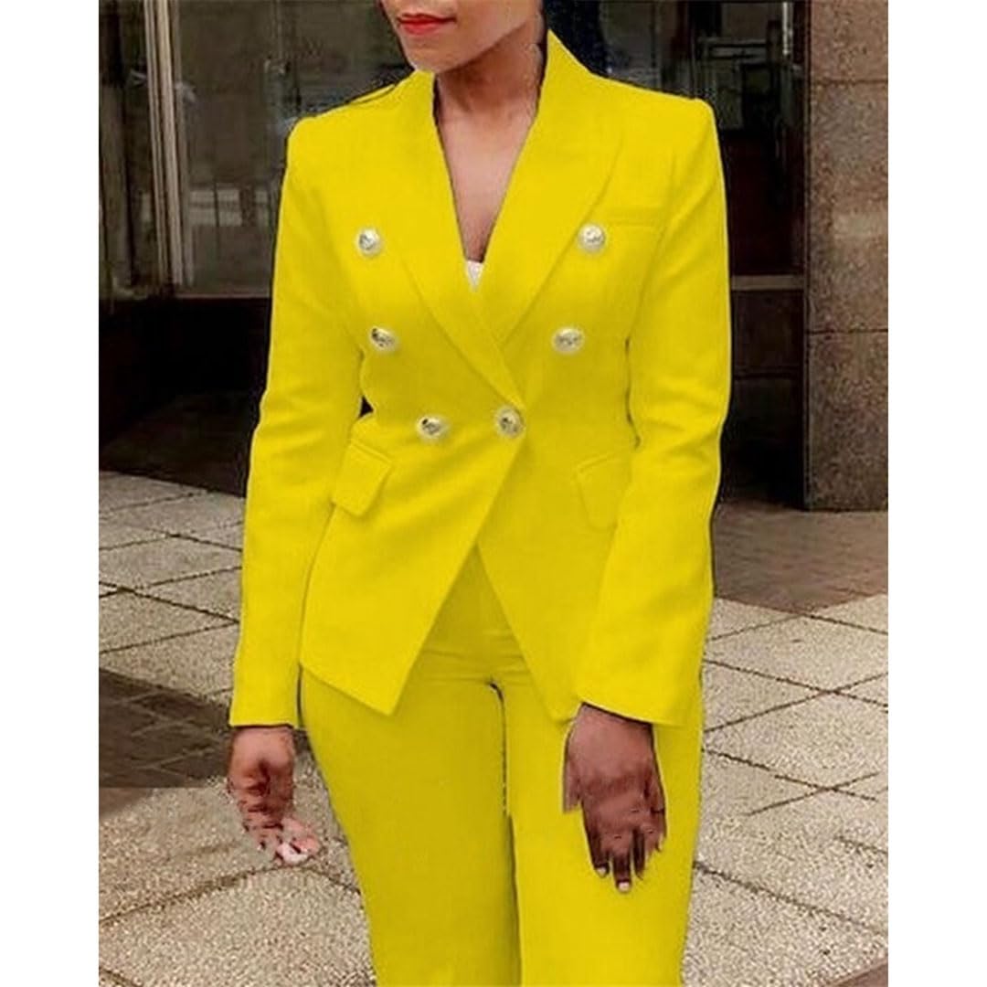 Women's Double Button Blazer & Pants Suit Set - 2 Piece Formal Outfit for Office, Business, and Special Occasions