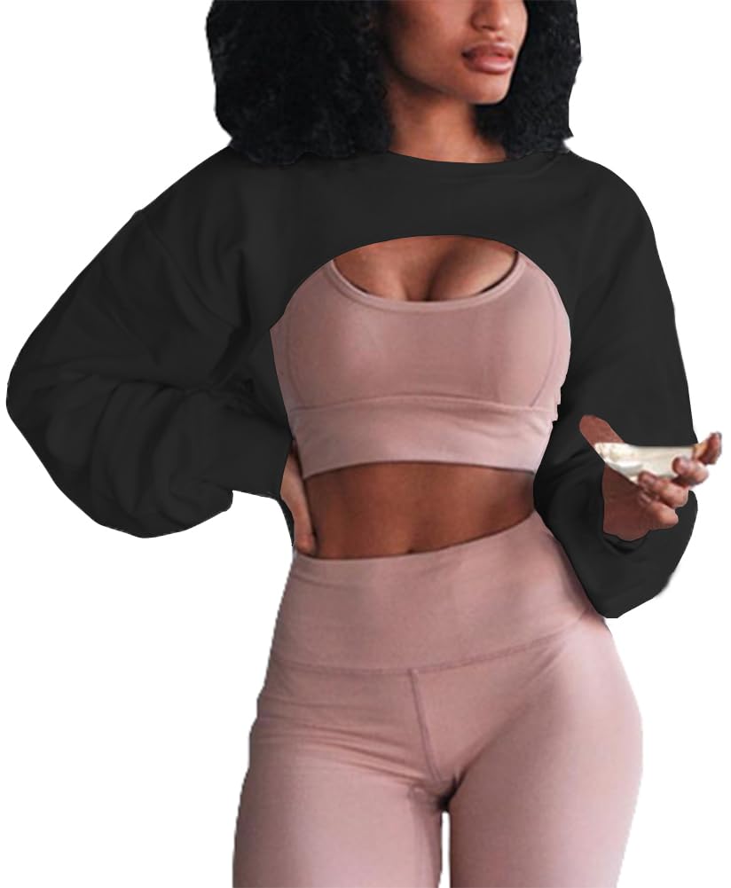 Artfish Women's Long Sleeve Crop Top - Workout Gym & Casual Loose Fit Crewneck Sweatshirt with Cut-Out Design | Perfect for Yoga, Running & Streetwear Fashion
