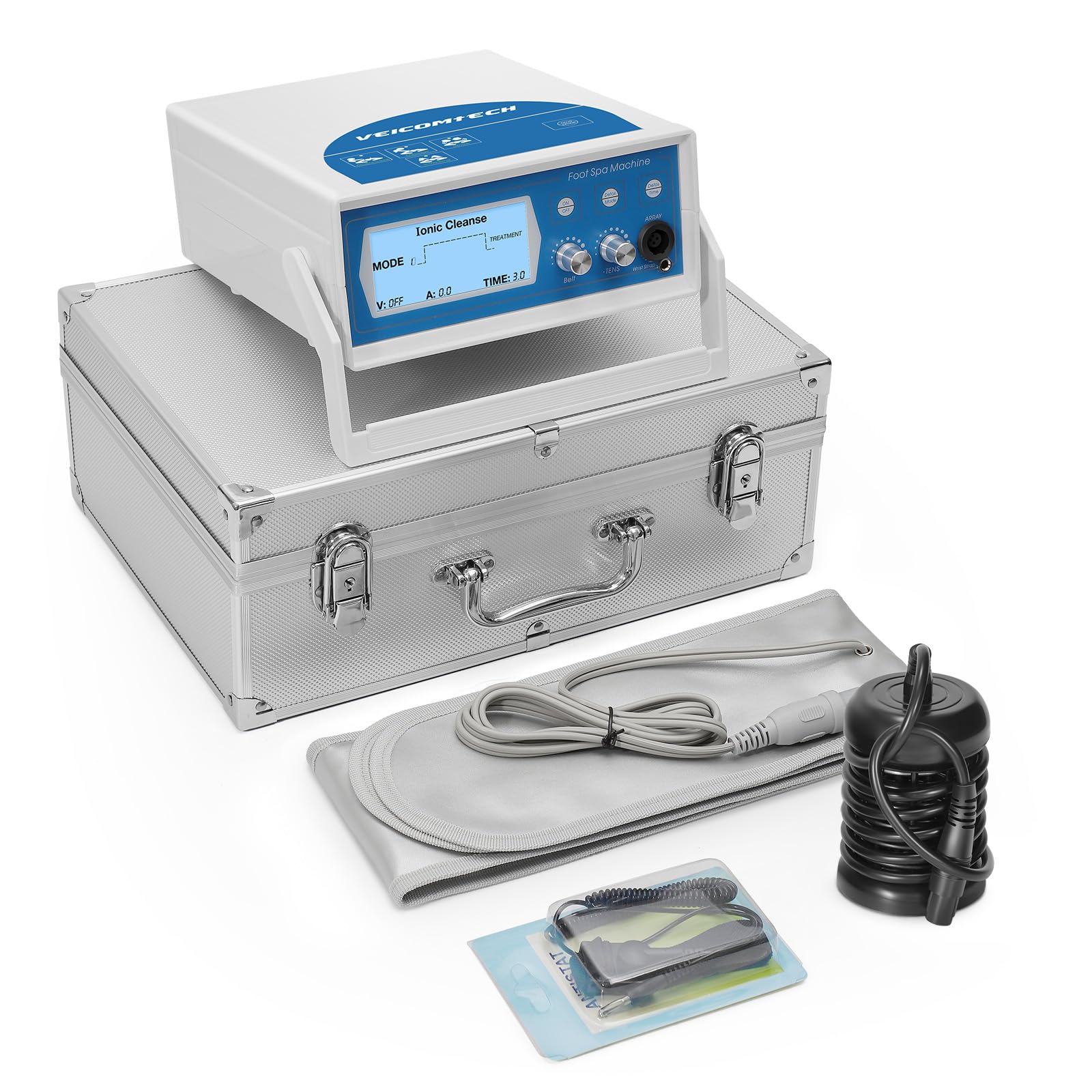 Ionic Foot Detox Machine - 3 in 1 Foot Spa System with Wrist Strap, Far Infrared Waist Belt, Array & 2 Pads for Home Detox Therapy | Blue | Relaxation & Pain Relief